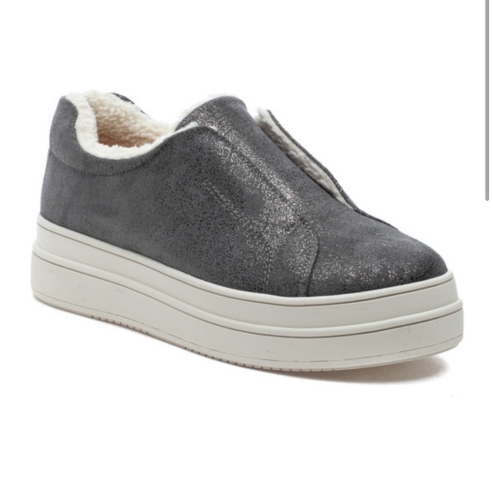 NWT J/SLIDES NADA Pewter Metallic Leather Sneaker - Picture 2 of 15